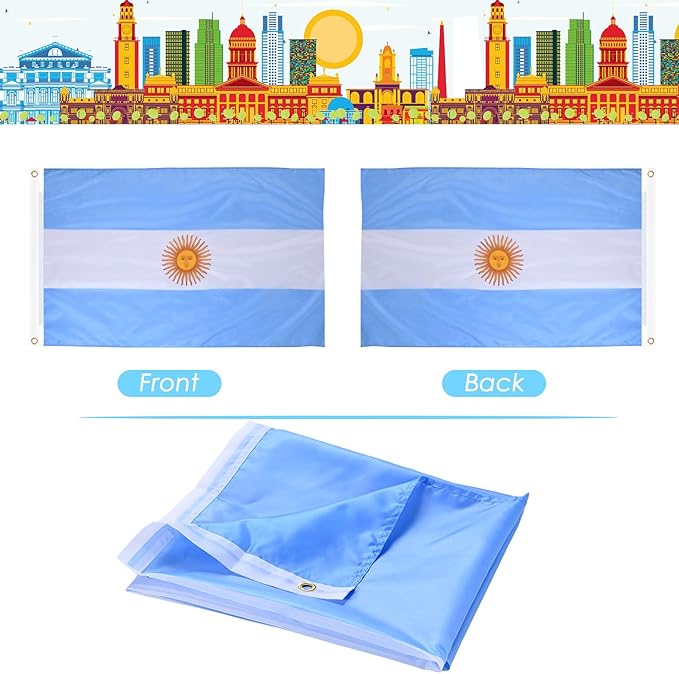 AhfuLife Argentine Flag 3x5 Ft 4 PCS, Large Argentina National Flags for Outside - Double Side with Brass Eyelets for World Cup Party Decorations, Soccer Party Bar Garden Decoration Indoor Outdoor