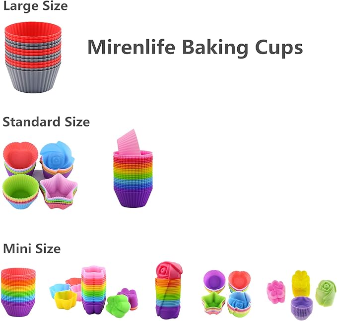 Mirenlife 12 Pack Reusable Nonstick Jumbo Silicone Baking Cups, Cupcake and Muffin Liners, 3.8 Inch Large Size, Red and Gray Colors, Round