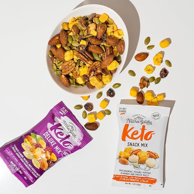 Nature’s Garden Keto Variety Snack Packs – Keto Snack Mix, Keto Deluxe Mix, Heart Healthy Nuts, Probiotic Cheese Balls, Mixed Nuts, Gluten-Free, Energy Boost, Healthy Snacks– 1 Oz Bags (18 Individual Servings)