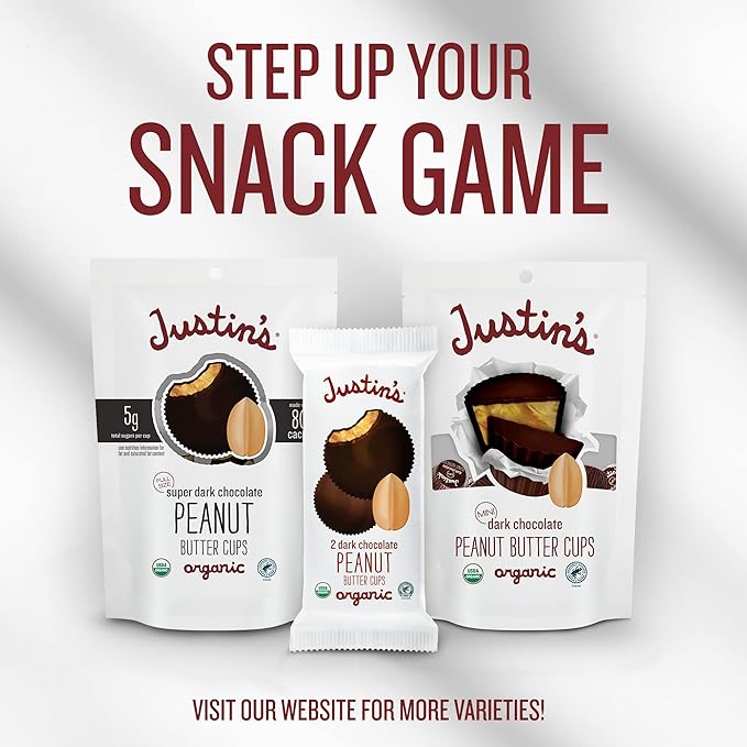 Justin's Super Dark Chocolate Peanut Butter Cups 6pk of 4.2oz bags Organic, Gluten Free, Non-GMO, Responsibly Source, Rainforest Alliance Certified Cocoa
