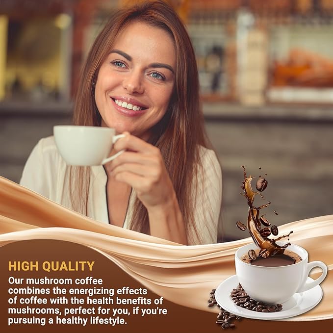 Mushroom Coffee, Instant Mushroom Coffee with 6 Mushrooms Lion’s Mane, Cordyceps, Turkey Tail & Other for Energy, Focus, Digestion, Immunity, 30 Servings (1 Pack)