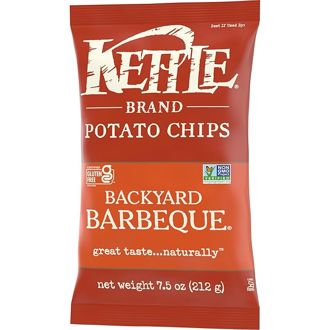 Kettle Brand Backyard Barbeque Kettle Potato Chips, Gluten-Free, Non-GMO, 7.5 oz Bag (Pack of 12)
