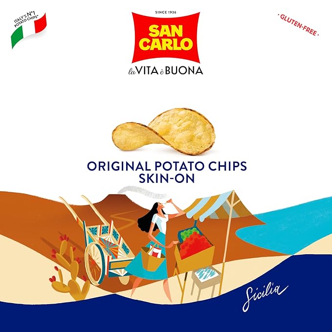 San Carlo Multi Pack 5X Skin-On n°1 Italian Potato Chips - 100gr - for Snacking Bliss