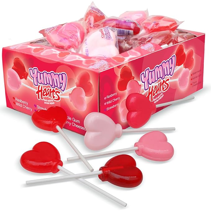 Valentine Yummy Lix Gourmet Yummy Hearts Lollipops, (Pack of 24)