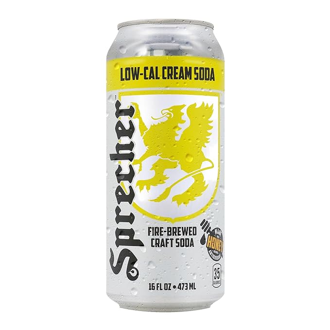 Sprecher Low-Cal Cream Soda 16 fl oz Cans (12 Pack), Fire-Brewed Craft Diet Soda with Real Honey, Handcrafted Reduced Calorie Cream Soda, Caffeine-Free Gourmet Beverage