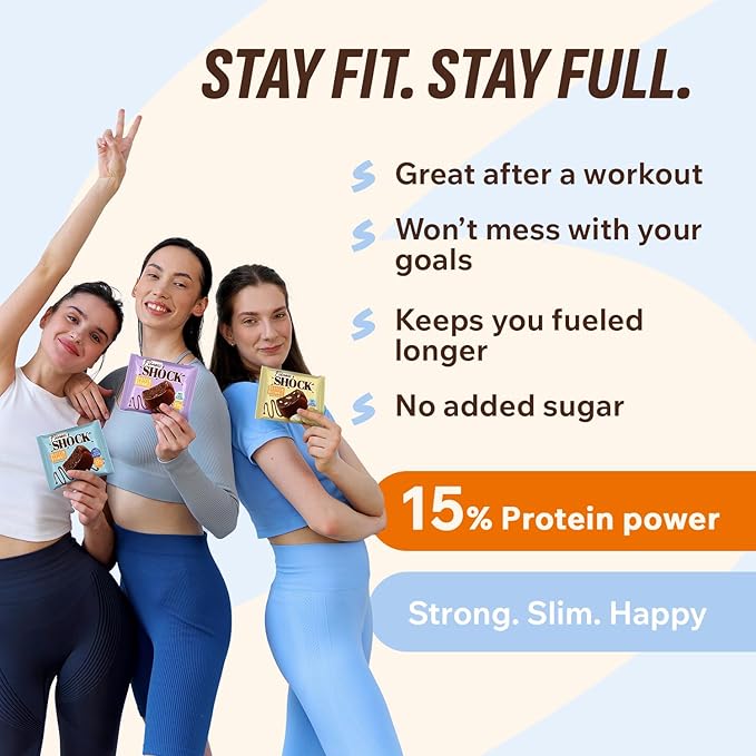 FitnesSHOCK Protein Brownie Variety Pack – 10 Count – Dark Chocolate, Banana & Coconut – No Added Sugar, Dessert Alternative, Soft Baked, 15% Protein, 10x50g – Low Sugar Snack