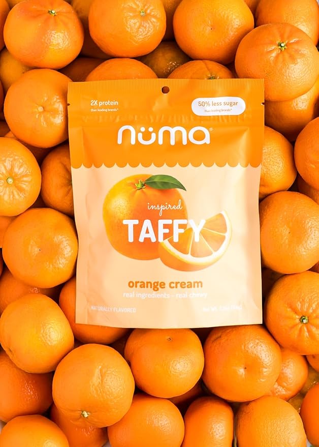 Numa Taffy Candy – Orange Cream Made with Real & Simple Ingredients – Low Sugar, High Protein, Low Calorie, All Natural & Gluten Free Nutritious Taffy – 3 bags with 10 Individually Wrapped Chews Each