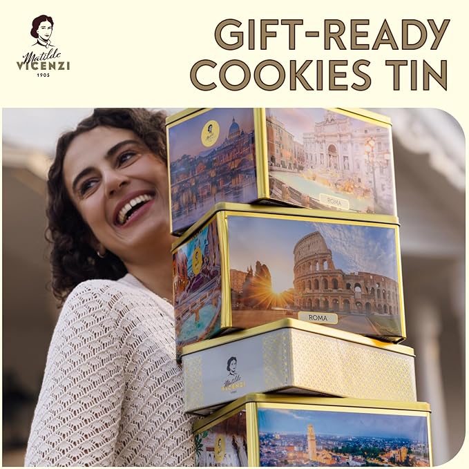 Pasticceria Matilde Vicenzi 5 O'Clock Tea Time Cookie Assortment Gift Tin - Butter Pastries, Chocolate & Vanilla Filled Gourmet Cookies - Bakery Snacks Made in Italy for Gifting - 13.76oz (390g)