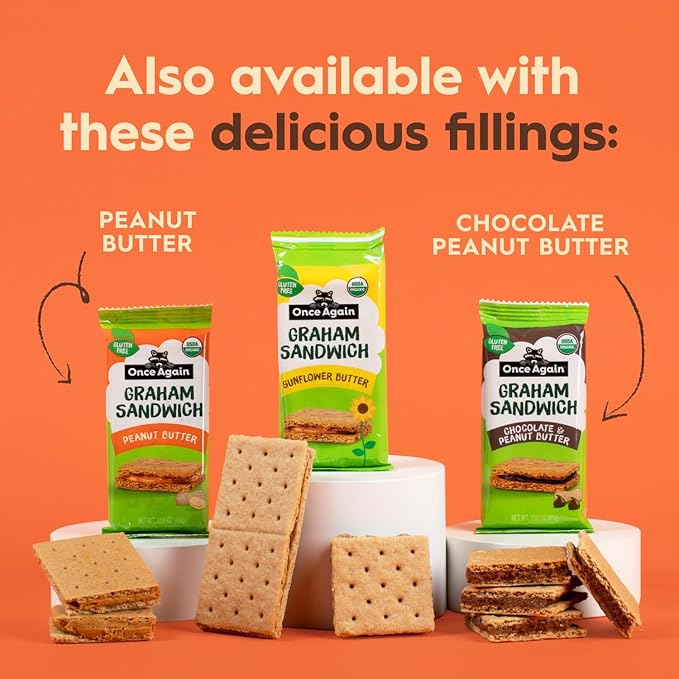 Once Again Sunflower Butter Graham Sandwiches - Gluten Free Snacks for Kids & Adults - Sandwich Crackers with Organic Sunflower Seed Butter - Vegan, Nut Free Snacks for Lunch & School, 24 Count