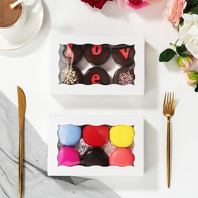 Romantic Baking DIY Assembly White 7 x 4 3/8 x 1in Cookies Boxes for Gift Giving Chocolate Truffle Bakery Brownie Pastry Boxes
