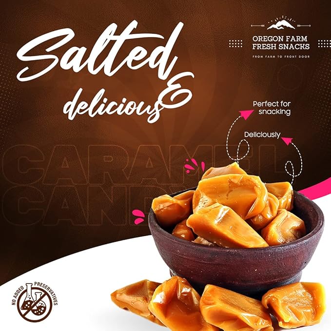 Oregon Farm Fresh Snacks Salted Caramel Gourmet Candy - Individually Wrapped Candy - Vanilla & Sea Salt Caramels - Soft & Chewy Oregon Products (32oz)