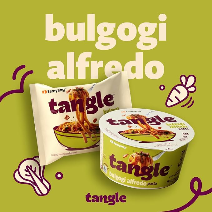 Samyang Tangle Bulgogi Alfredo Pasta | Instant Pasta | Mukbang | 15g of Protein | Fettuccine | 4g of Fiber | Chick Pea based | Easy Prep | Convenient | 4 Pack