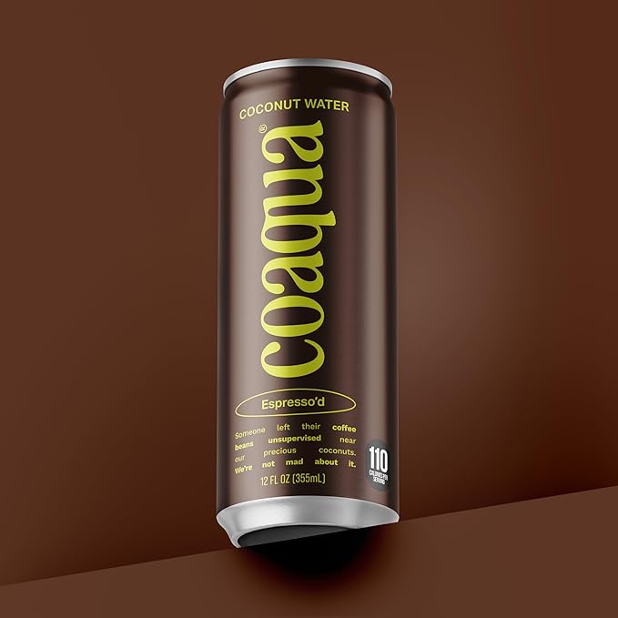 Coaqua Espresso’d Coconut Water (12 pack), Natural Caffeine Energy Drink with Electrolytes for Hydration & Focus – Zero Fat, Gluten-Free, Coconut Water with Espresso - 12 fl oz Cans