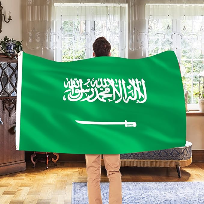Ahfulife Saudi Arabia Flag 3x5 Ft, 1 Pc Large Saudi Arabian National Flags for Outdoor Indoor, Double Sided with Brass Eyelets for World Cup, National Day, Party, Garden, Bar, Street Decor