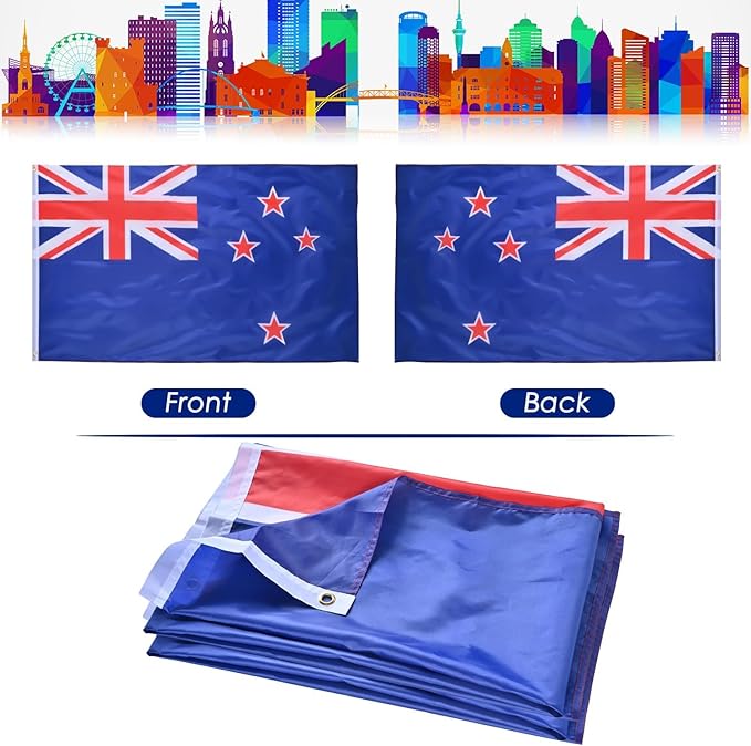 AhfuLife 2 Pcs New Zealand Flag Kiwi Flag 3x5 Ft, Large New Zealand National Flags for Outside - Double Side with Brass Eyelets for Olympic Party Decorations, Bar Street Decoration Indoor Outdoor