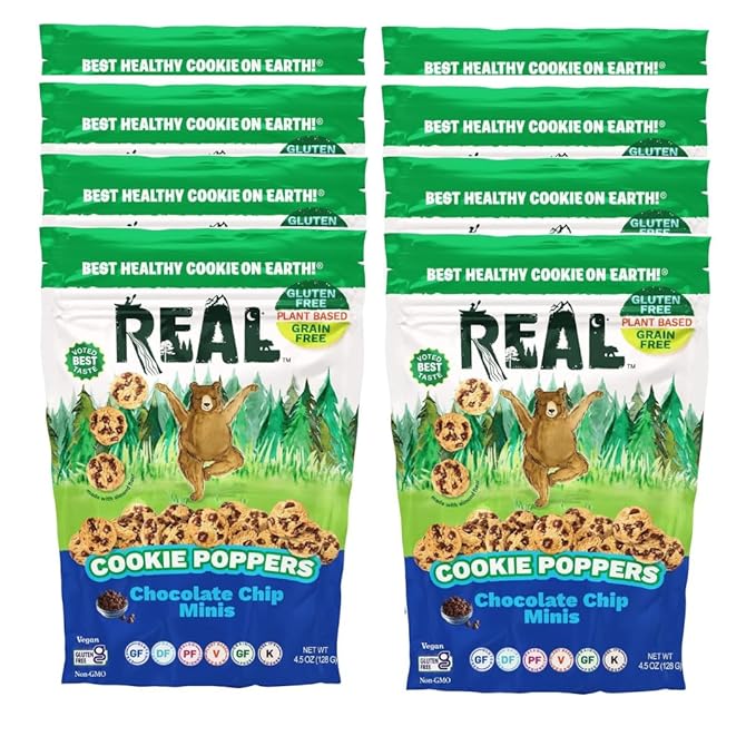 REAL Chocolate Chip Mini Cookie Poppers – Bite-sized Gluten Free Semi Soft Baked Cookies – Dairy Free, Vegan, Kosher, Paleo – Delicious Mini Chocolate Chip Cookies (4.5 oz, 8 Pack)