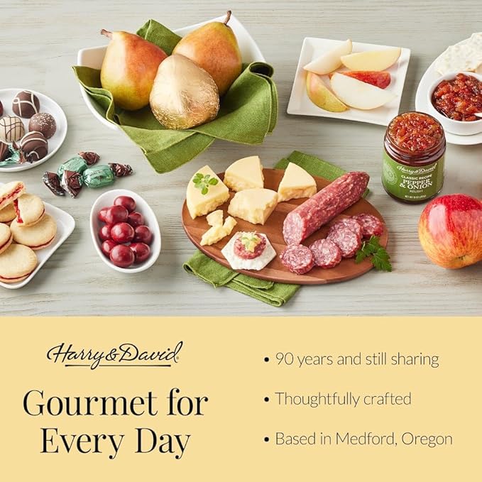 Harry & David Deluxe Everyday Sharing Gift Basket For All Occasions, Food Gift Baskets With Popcorn, Salami, Sausage, Cheese, Crackers, Nuts, Sesame Sticks, Baklava, Rainbow Gummies And Chocolate Cake