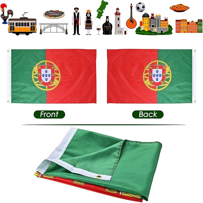 AhfuLife Portugal Flag 3x5 Ft, Portuguese Flag Large Portugal National Flags for Outside - Double Side with Brass Eyelets for Olympic Party Decorations, Bar Garden Street Decoration Indoor Outdoor