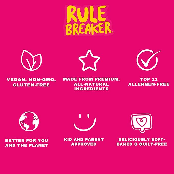 Rule Breaker Vegan & Gluten Free Cookies | Birthday Cake | Plant-Based, Nut-Free, Top 11 Allergen-Free | Great for School, Office | Soft-Baked, Individually Wrapped (Pack of 12)