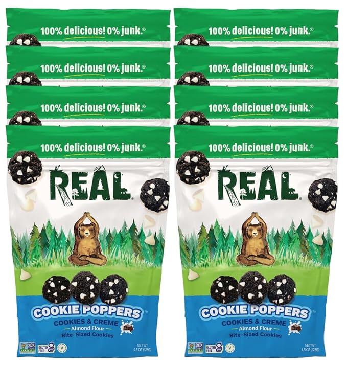 REAL Cookies and Creme Mini Cookie Poppers – Bite-sized Gluten Free Semi Soft Baked – Dairy Free, Vegan, Kosher, Paleo – Delicious Cookies and Creme (4.5 oz, 8 Pack)