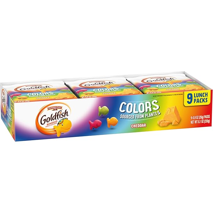 Goldfish Colors Cheddar Crackers, Snack Pack, 0.9 oz, 9 CT Multi-Pack Tray (Pack of 2)