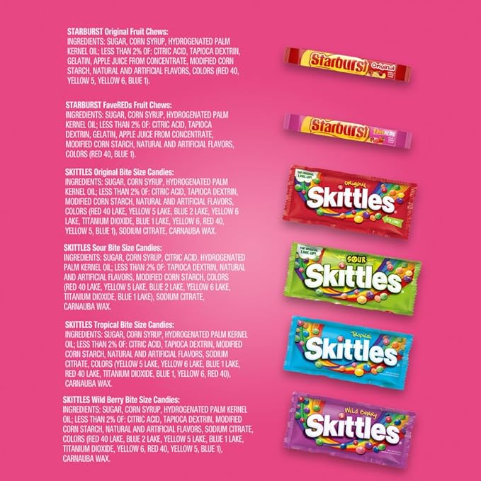 SKITTLES & STARBURST Assorted Candy Variety Pack for Holidays, Gifts, Parties, Candy Assortment, 62.79 oz (30 Count) Bulk Box