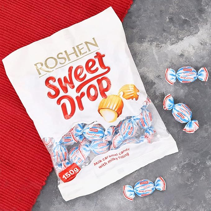 Roshen Caramel Candy Sweet Drop with Milky Filling, Delicious, Flavorful Sweets 150g/5.29oz Pack of 1