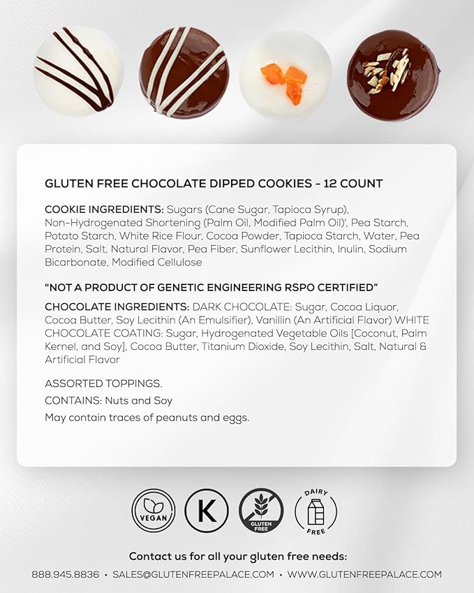 Gluten Free Palace Valentine’s Day Cookie Gift Basket – Vegan Gluten Free Chocolate Covered Cookies – Gourmet Gift Box for Women, Men, Couples & Friends – Delicious Gluten Free Treats for Valentine’s (12 Count)