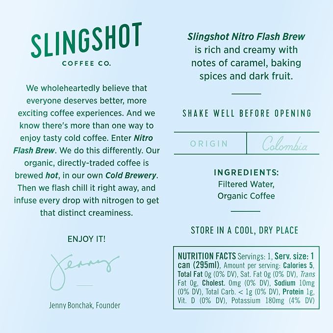 Nitro Flash Brew Coffee, 12-Pack – Organic, Single-Origin Colombian, Bright & Bold, Smooth Nitro Texture, Unsweetened Black Coffee, Ready-to-Drink Cans, 10 oz