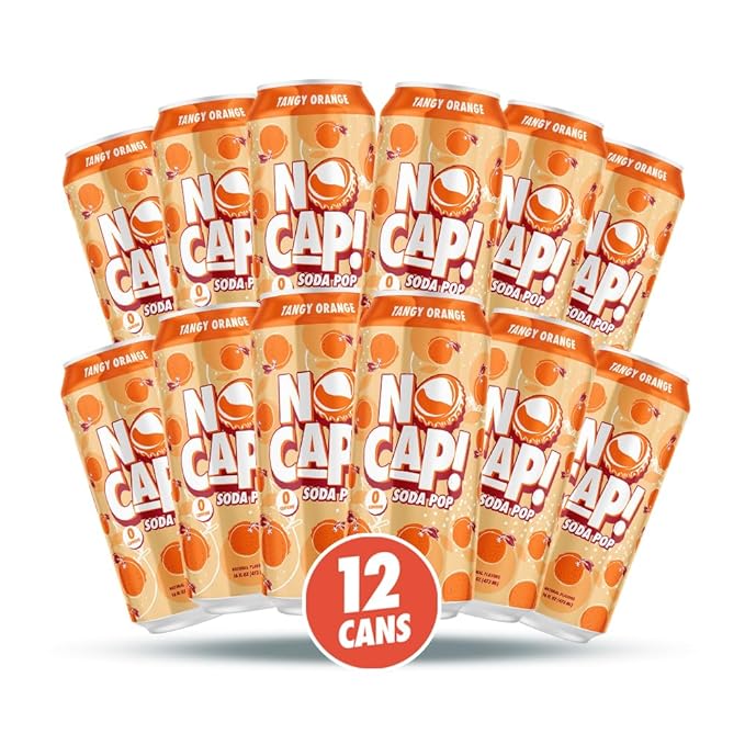 No Cap! Healthy Soda Alternative, Natural Allulose, Zero Sugar, Zero Calorie, Caffeine Free, | Hydrating Electolytes, Natural Flavors 16 oz. (Orange)