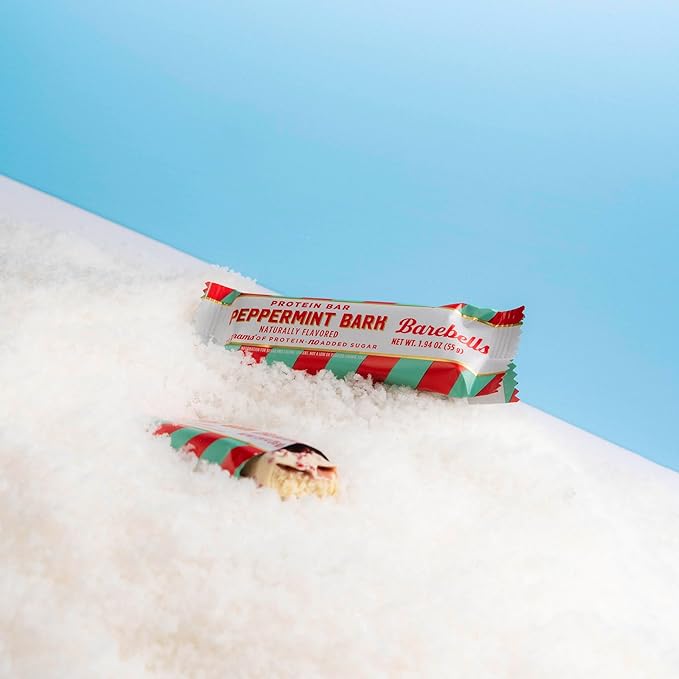 Barebells Protein Bars Peppermint Bark – 24 Count (Pack of 2), 20g Protein, Creamy Vanilla Nougat with 1g Sugar, White Chocolate Coated Snack for Breakfast or Post-Workout