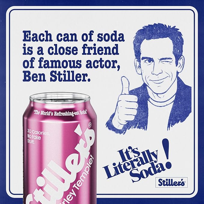 Stiller’s Shirley Temple Soda – 12 Pack Cans – Sparkling Cherry Lemon Lime Mocktail Drink – Low Sugar, Caffeine-Free, Natural Soda Pop with Real Cane Sugar, Stevia & Vitamins – Alternative to Diet Soda
