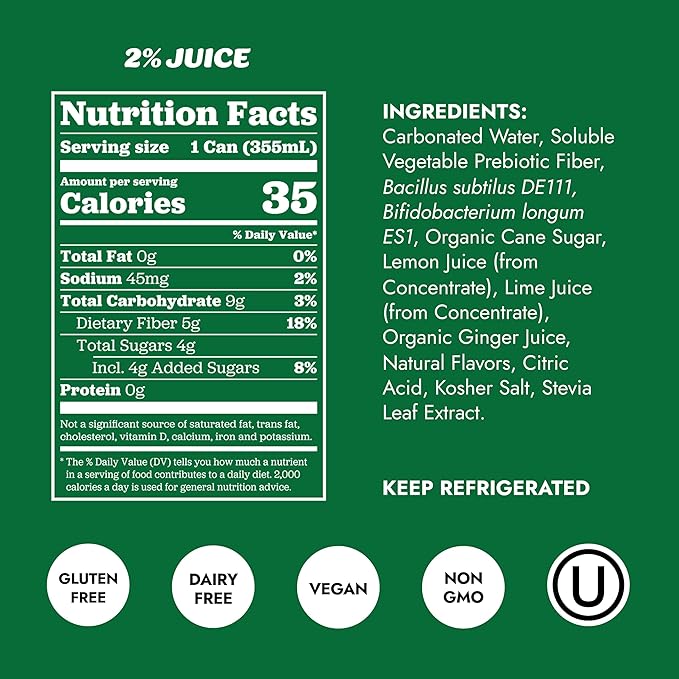 Slice Healthy Soda, Cola & Ginger Ale Variety Pack, Prebiotic & Probiotic Soda Pop, 5g Fiber, 35-40 calories, 12 fl oz 12 Pack (6 of each flavor)