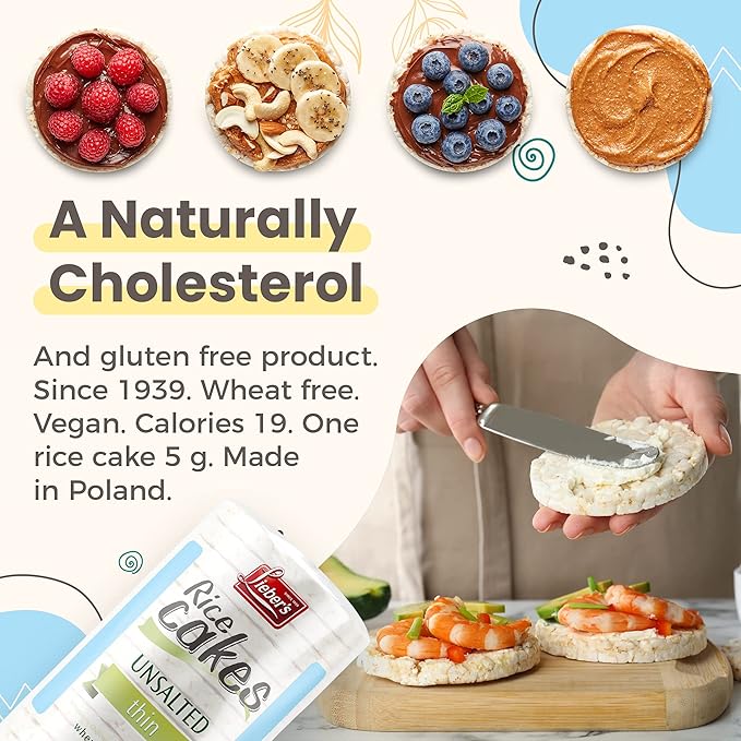 LIEBERS Rice Cakes, Kosher Certified Snack, Dairy Free, Wheat Free, Gluten Free, And Vegan options (pack of 3) (Unsalted)