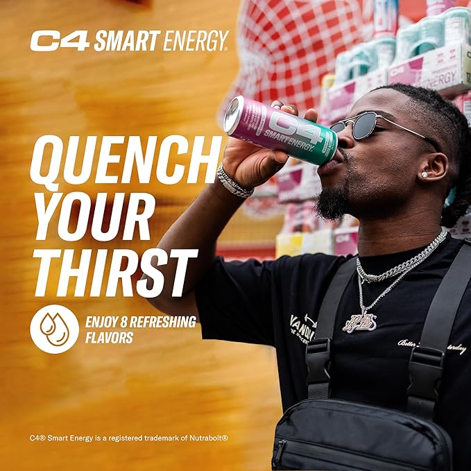 Cellucor C4 Smart Energy Drink – Boost Focus and Energy with Zero Sugar, Natural Energy, and Nootropics - 200mg Caffeine - Cherry Berry Lime (12oz Pack of 12)