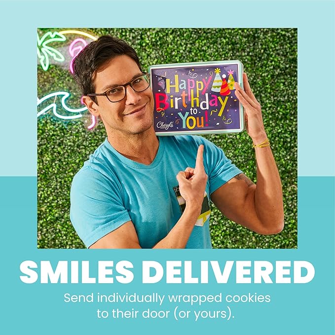 Cheryl's Cookies® Birthday Cookie Gift Tin,16 Individually Wrapped Buttercream-Frosted Cookies, Birthday Cake, Sugar, Chocolate Cake, Key Lime, Orange Citrus, Fruity Flavors, Kosher, Birthday Gift