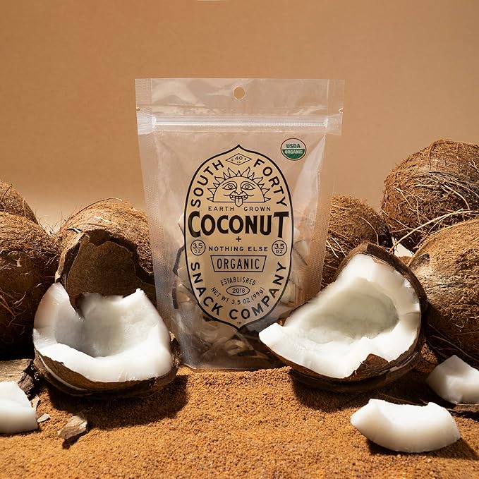 South 40 Snacks Organic Coconut Chips, Just 1 Ingredient (3.5oz bag, pack of 4)