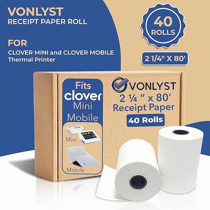 Vonlyst Receipt Paper for Clover Mini and Clover Mobile Thermal Printer 2 1/4 x 80 (40 rolls)