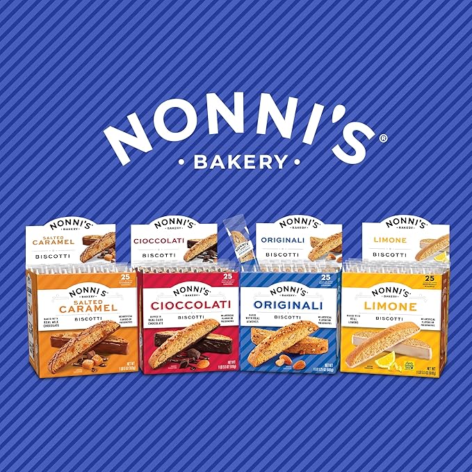 Nonni's Cioccolati Dark Chocolate Almond Biscotti Cookies – Individually Wrapped Italian Coffee Snack, Crunchy Twice-Baked, 90 Cal Each, 21.5 oz Carton, 4 Pack