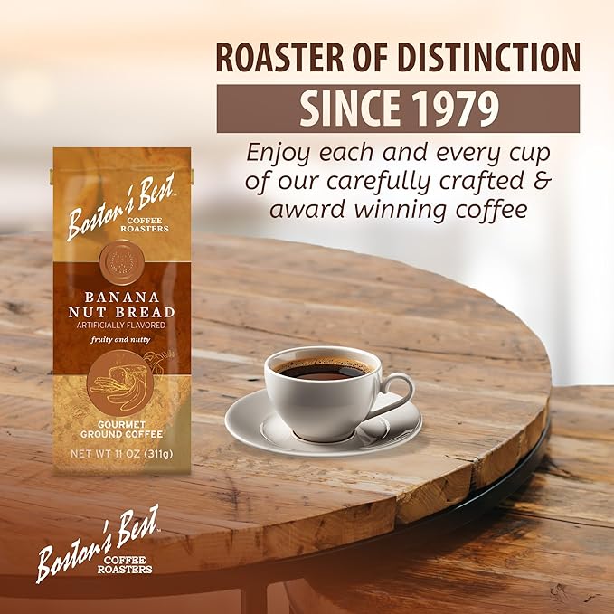 Bostonโs Best Coffee - Banana Nut Bread Flavored Delicious Gourmet Premium Ground Coffee, 11 oz. / 311 g Bag
