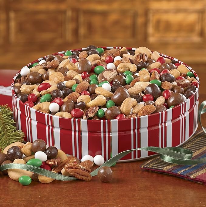 The Swiss Colony Ultimate Snack Mix – Sweet and Salty Bridge Mix with Candy Coated Peanuts and Crunchy Mixed Nuts, Gourmet Trail Mix Gift Basket Tin, 1 lb. 11 oz.