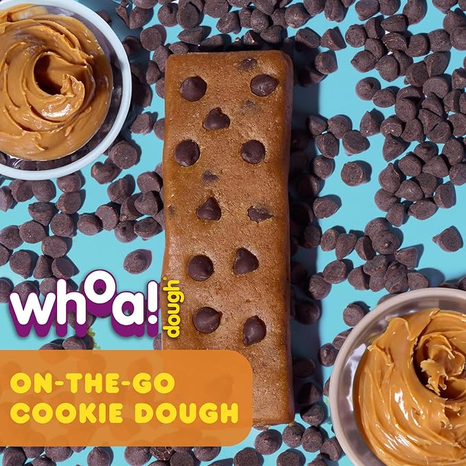 Whoa Dough Edible Cookie Dough Bars- Certified Non-GMO, Kosher and Gluten Free Bars - Healthy Snack Foods - Plant Based Snacks - Peanut Butter Chocolate Chip Cookie Dough - 10 Pack