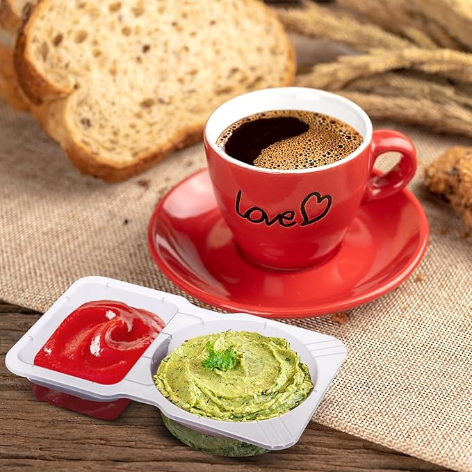 30Sets Snack Containers, Reusable Double 2 Compartment Condiment with lids for Sauces Dipping,Disposable and Ideal On the Go Or Grab to Pack