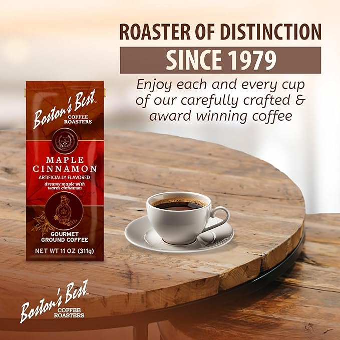 Bostonโs Best Coffee - Maple Cinnamon Flavored Delicious Gourmet Premium Ground Coffee, 11 oz. / 311 g Coffee Bag