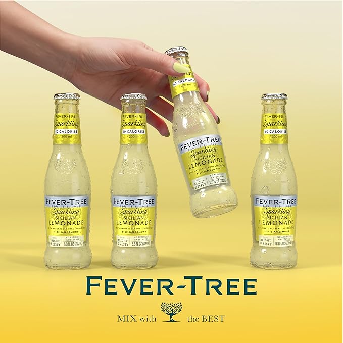 Fever Tree Sparkling Sicilian - Premium Quality Mixer - Refreshing Beverage for Cocktails & Mocktails. Naturally Sourced Ingredients, No Artificial Sweeteners or Colors - 200 ML Bottles - Pack of 24