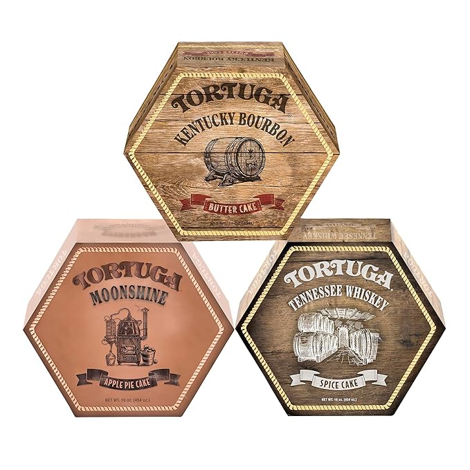 TORTUGA Southern Trio Gift Pack - Tennessee Whiskey, Kentucky Bourbon, & Moonshine Apple Pie - 3-4 oz Mini Cakes - The Perfect Premium Gourmet Gift for Gift Baskets, and Birthday Cakes for Delivery