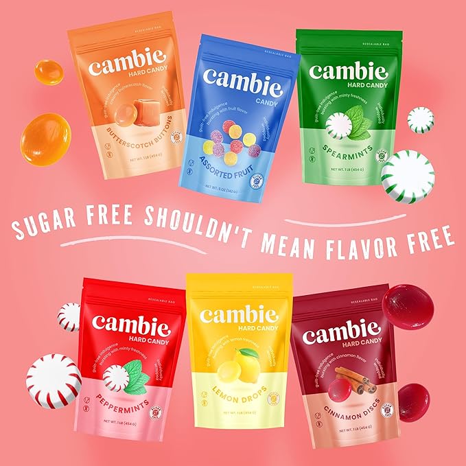 Cambie Sugar Free Hard Candy, 1 lb of Sugar Free Candy Individually Wrapped, Lemon Drops