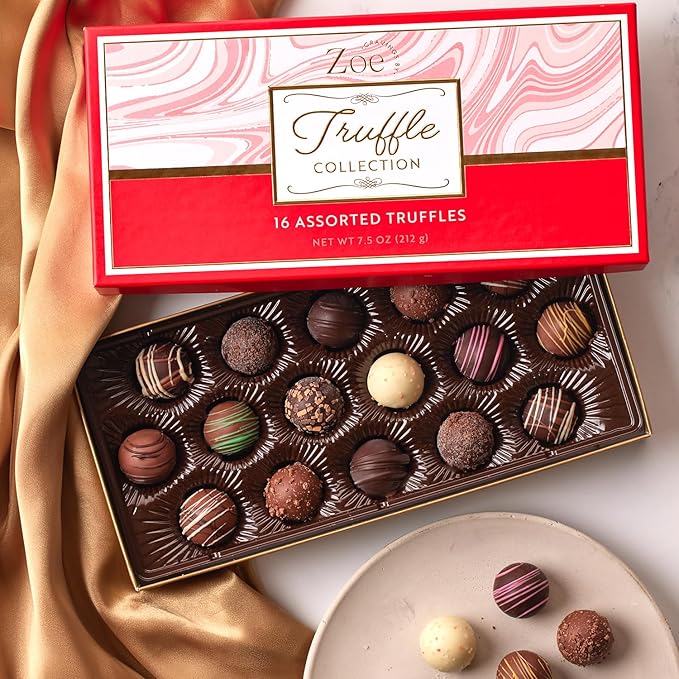 CRAVINGS BY ZOE Valentines Day and Birthday Chocolate Truffles Gift Box | 16 Count | Chocolate Candy Gifts | Gourmet Assorted Chocolate Food Gift Basket | Birthday Gifts for Women Men Mom Dad Adults Couples Families