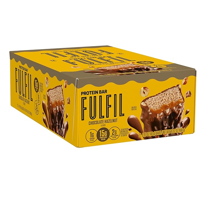 FULFIL Protein Snack Bars, Chocolate Hazelnut Flavored, Gluten Free with 15g Protein, Pantry Staples, 12 Count