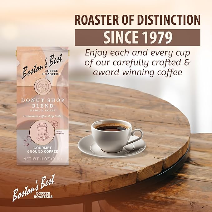 Bostonโs Best Coffee - Donut Shop Gourmet Hearty Medium Roast, Premium Ground Coffee, 11 oz. / 311 g Coffee Bag